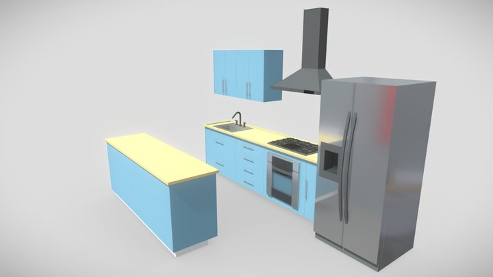 Esquemática de Cozinha com Ilha 3D Model