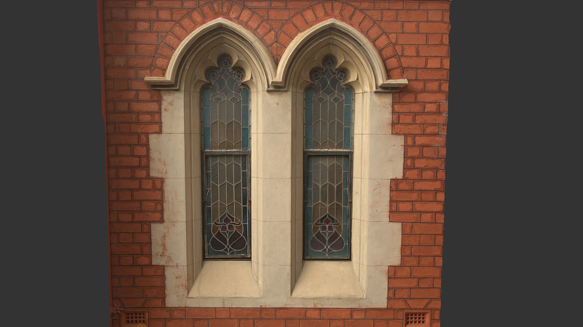 3D model Church window - This is a 3D model of the Church window. The 3D model is about a brick building with a large arched window.