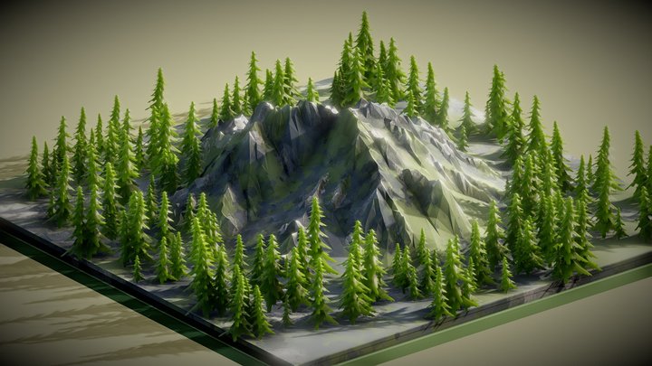 Isometric Mountain Scene 3D Model