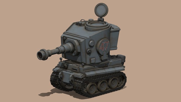 Stylized cartoon Tiger Tank 3D Model