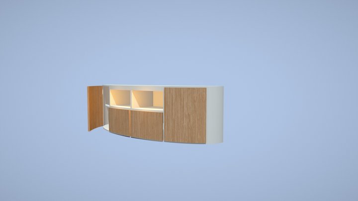 Curved tv stand in white and light wood 3D Model