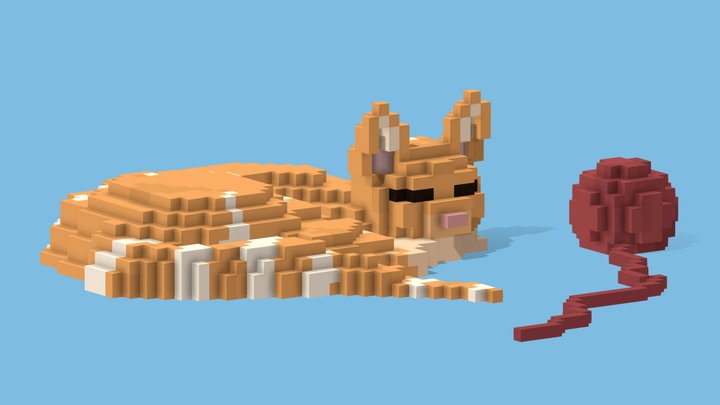 Cute Orange Voxel Cat / MagicaVoxel 3D Model