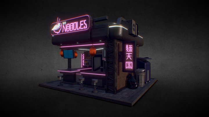 Cyberpunk Noodle Kiosk – Environment Prop 3D Model