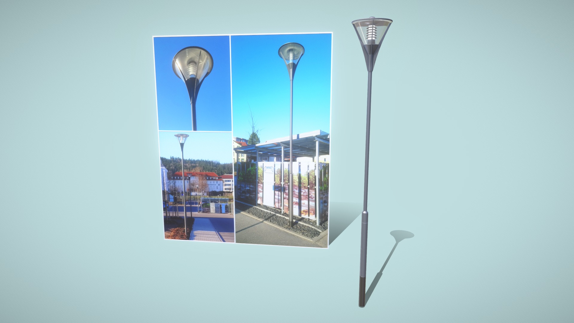 3D model Street Light (6) (Low-Poly Basic Version) - This is a 3D model of the Street Light (6) (Low-Poly Basic Version). The 3D model is about a group of lamps.