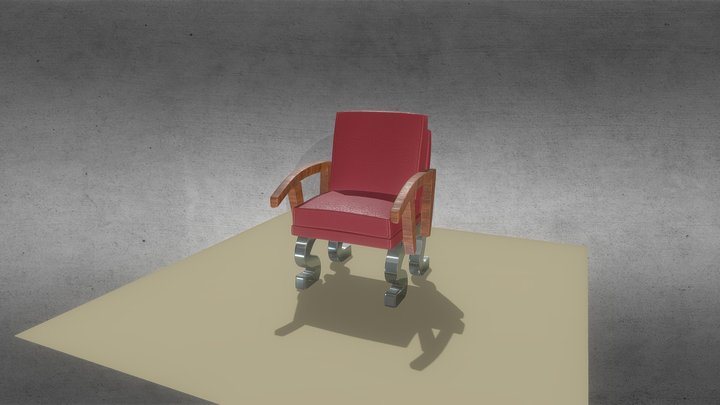Cadeira vintage com estofado vermelho 3D Model