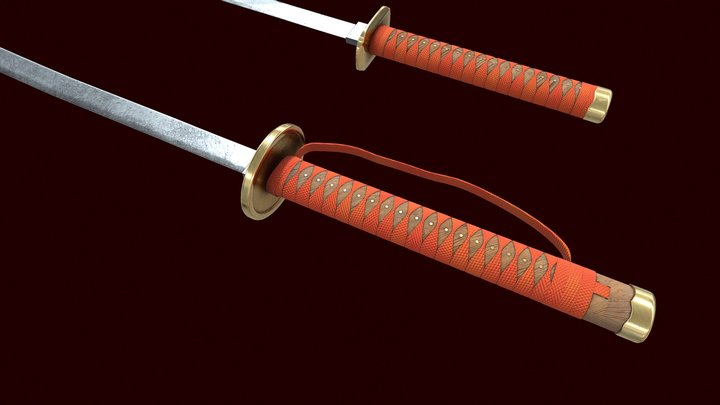 Double Katana Sword Set 3D Model