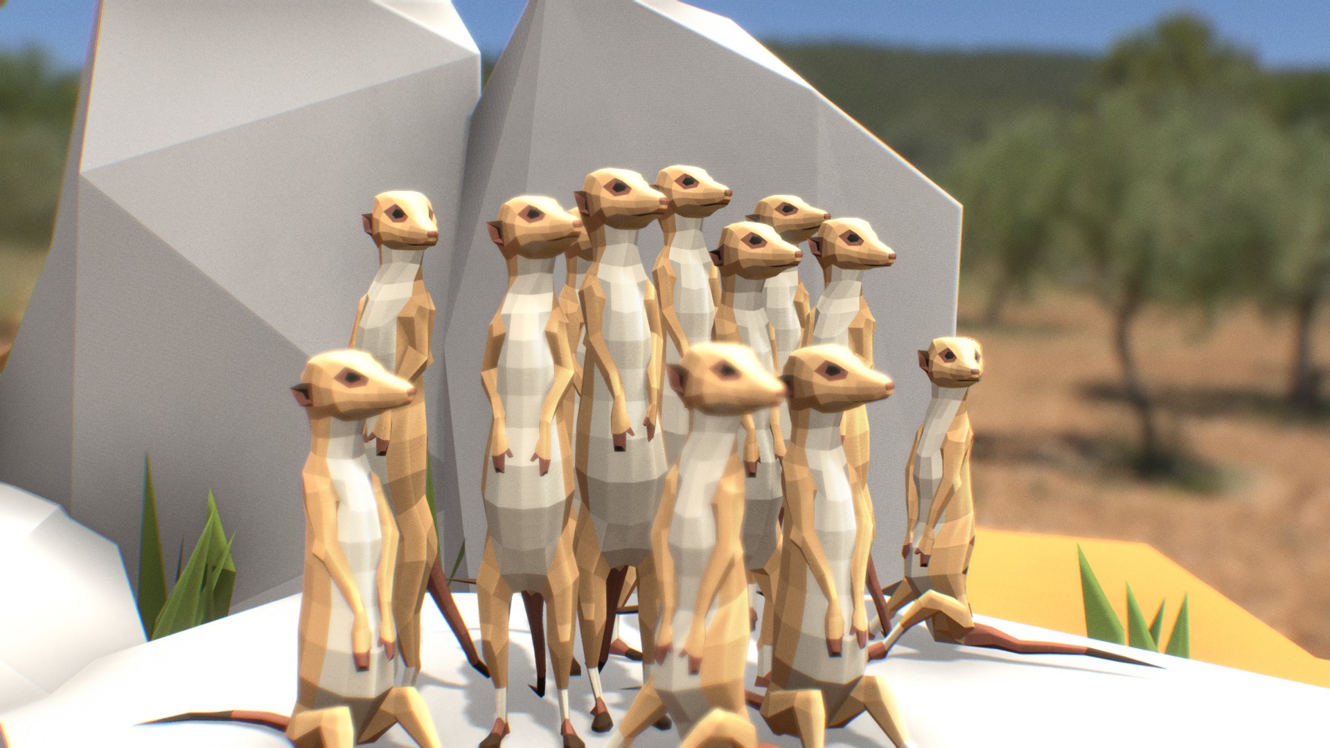 3D model Meerkats - This is a 3D model of the Meerkats. The 3D model is about a group of birds on a table.
