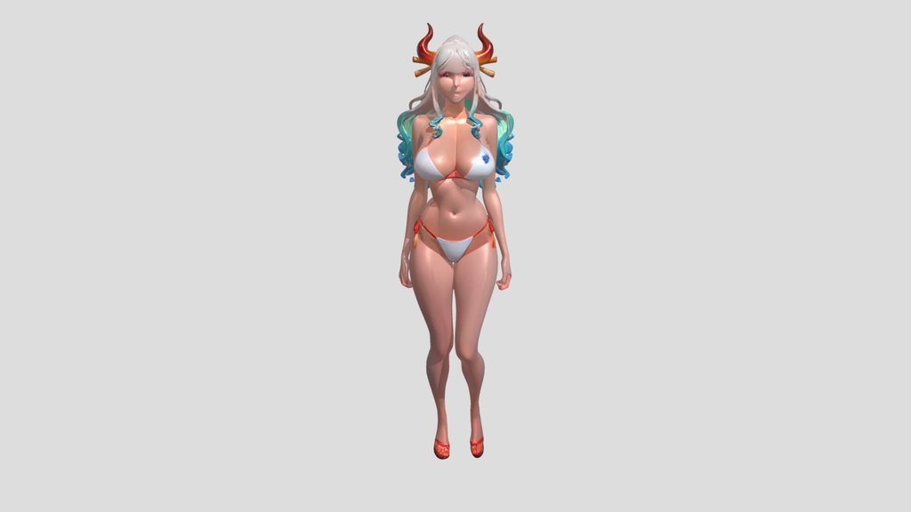 Guerrera Anime Con Cuernos Modelo3D Realista GLB