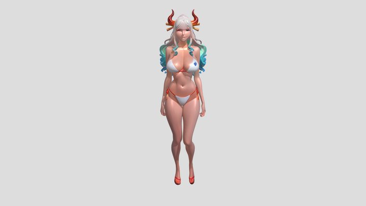 Guerrera Anime Con Cuernos Modelo3D Realista GLB 3D Model