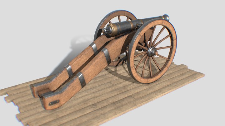 War-Torn Wheeled Cannon 3D Model