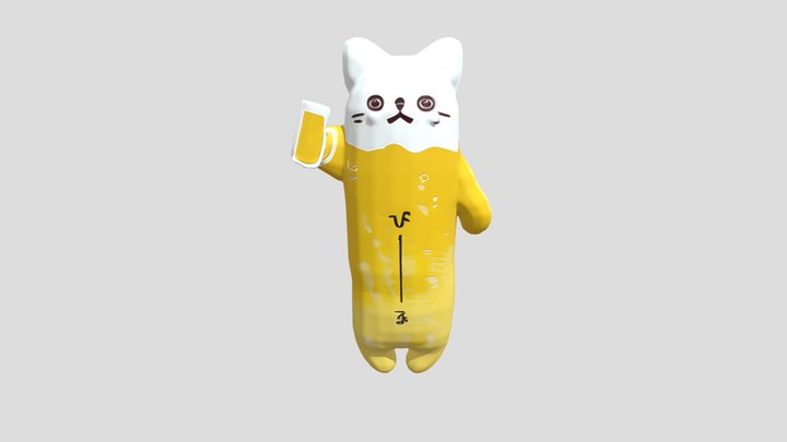 Cat plush toy with beer design 3D Model