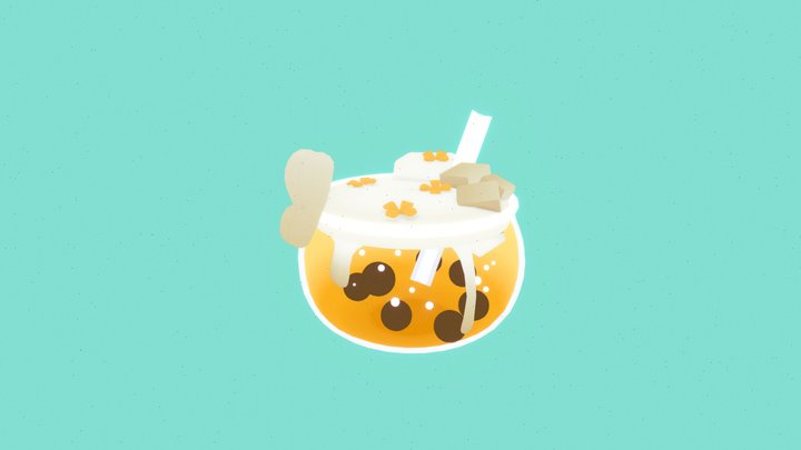 Osmanthus Bubble Tea | 珑桂凝乳 3D Model