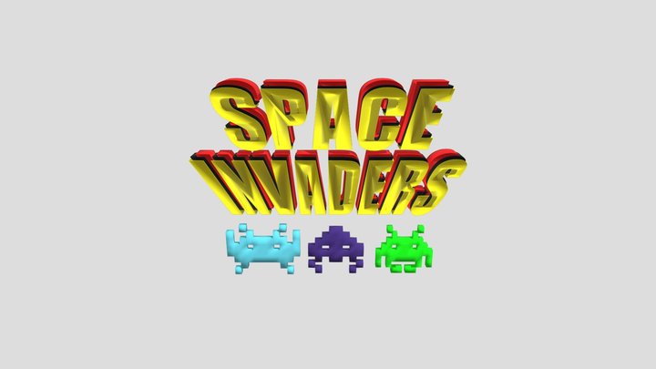 3D Space Invaders Logo 3D Model