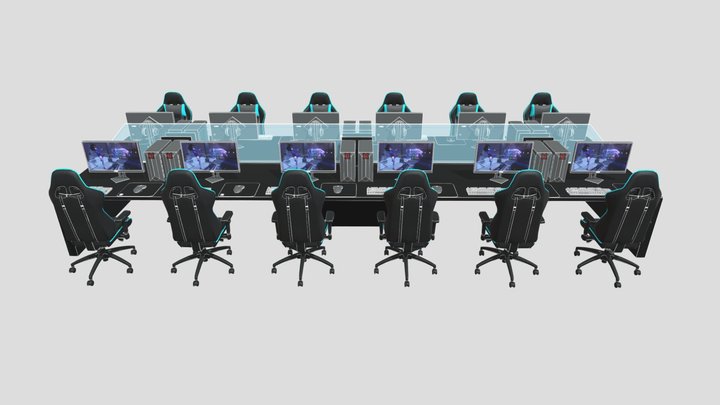 Esports Space Blue Desk 3D Model