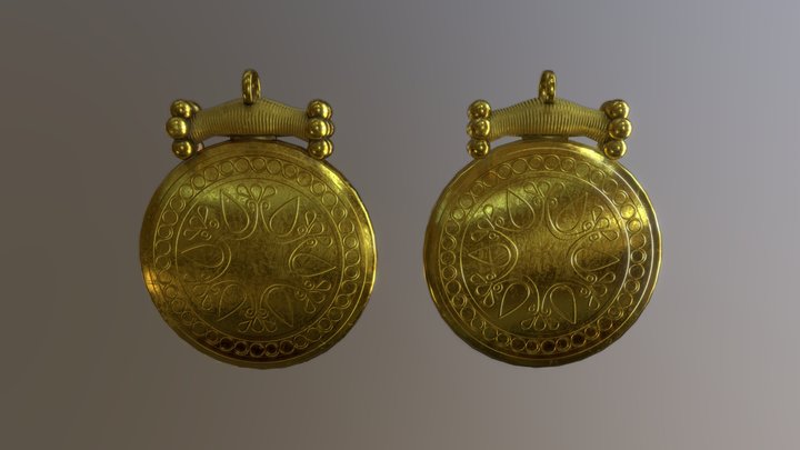Greek/Cypriot Gold Embossed Earrings 3D Model