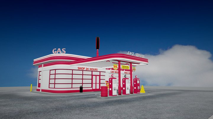 Gas Station Route66 3D Model