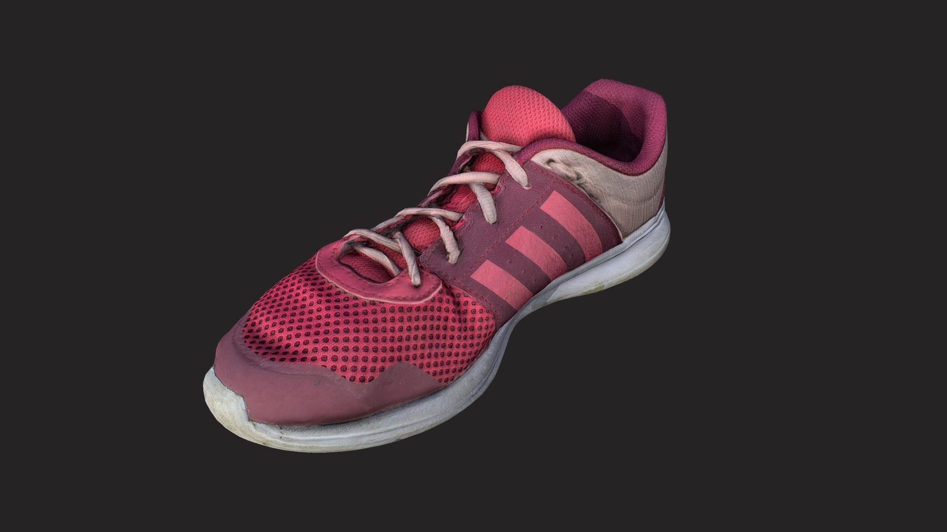 3D model Worn sneaker low poly - This is a 3D model of the Worn sneaker low poly. The 3D model is about a pink and white shoe.