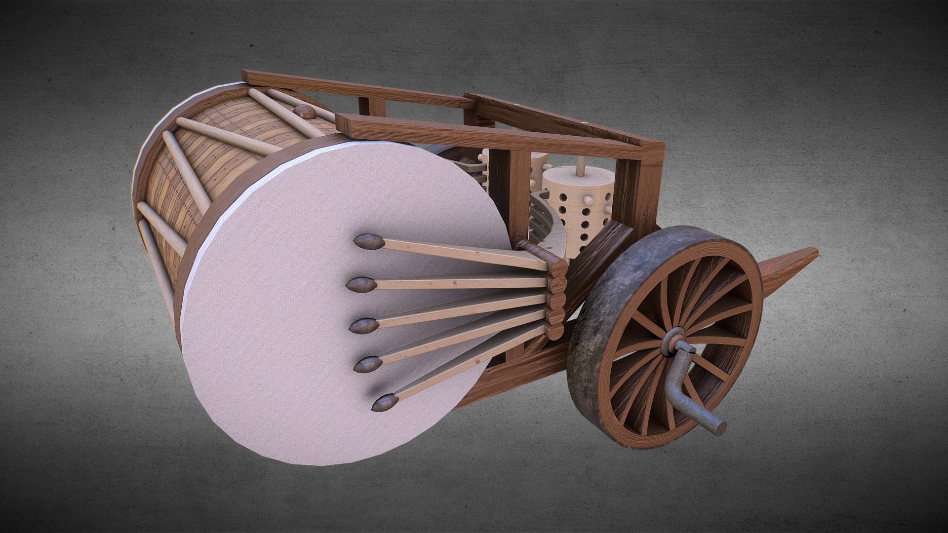 3D model Da Vinci Drum - This is a 3D model of the Da Vinci Drum. The 3D model is about a wooden boat with wheels.