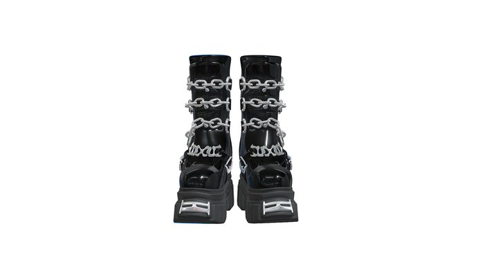 Chunky Punky Leather Boots 3D Model