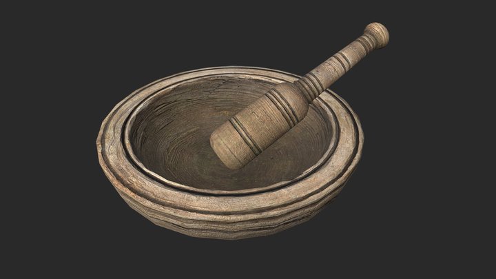 Wooden Mortar and Pestle 3D Model