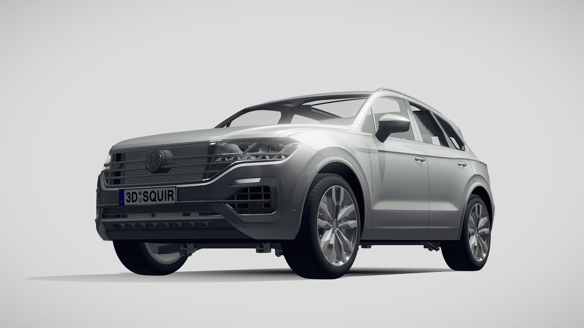 3D model Volkswagen Touareg R-line 2019 - This is a 3D model of the Volkswagen Touareg R-line 2019. The 3D model is about a silver sports car.
