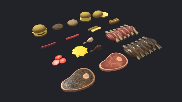 Stylized Barbecue Food Pack 3D Model
