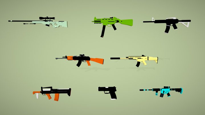 Low Poly Gun Pack - Weapon Pack Assets 3D Model
