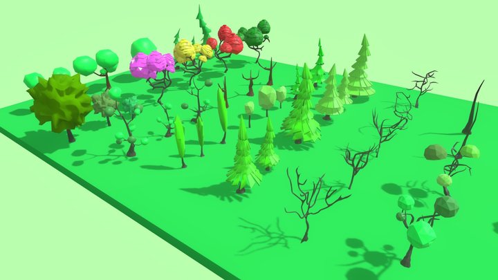 Lowpoly Trees & stones | Forest | Nature Pack 3D Model