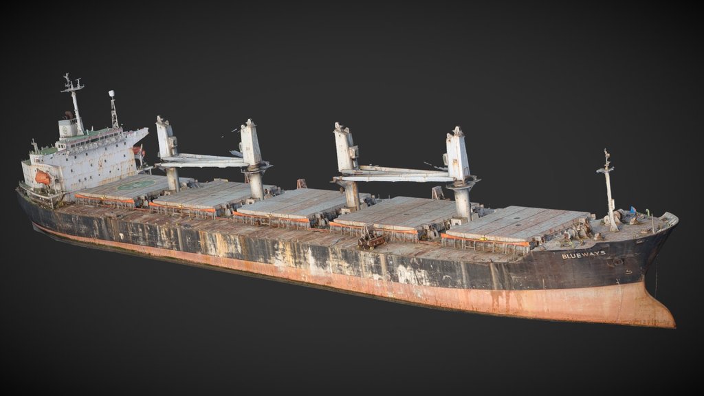 Stranded cargo ship, Giant vessel, Rusty ship