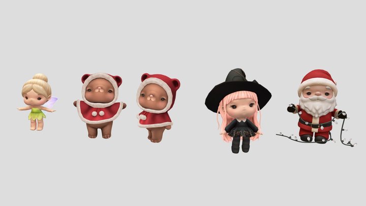 Cute Characters Santa Chibi Witch bears fairy 3D Model