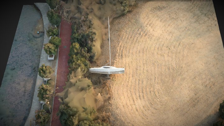 Lakeshore, shoal, grass and abandoned yacht – Modelo 3D gratuito STL