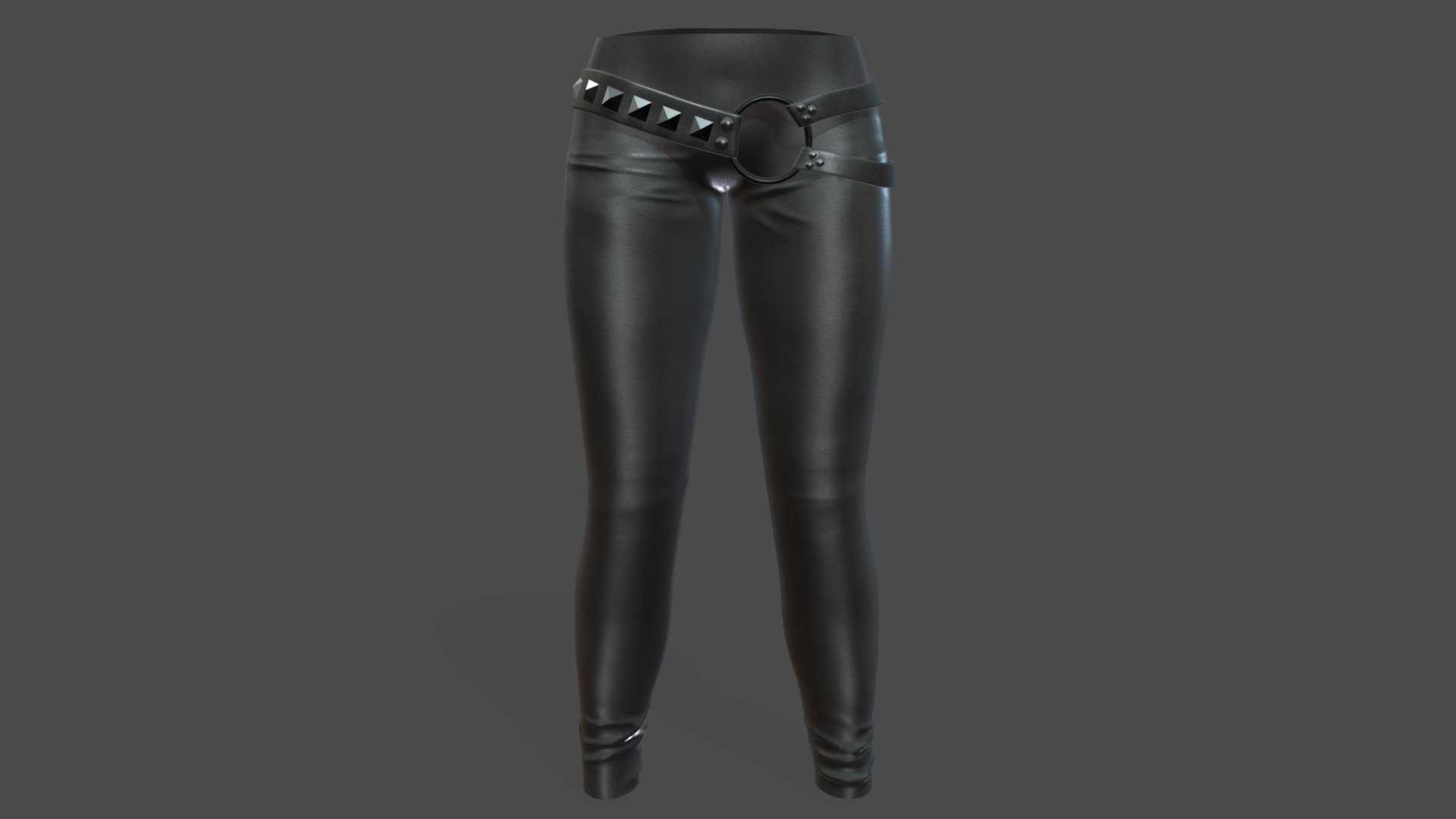 Female Black Rivets Decorated Belt Leather Pants