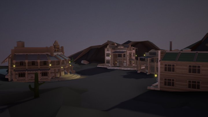 Wild west old town scene 3D Model