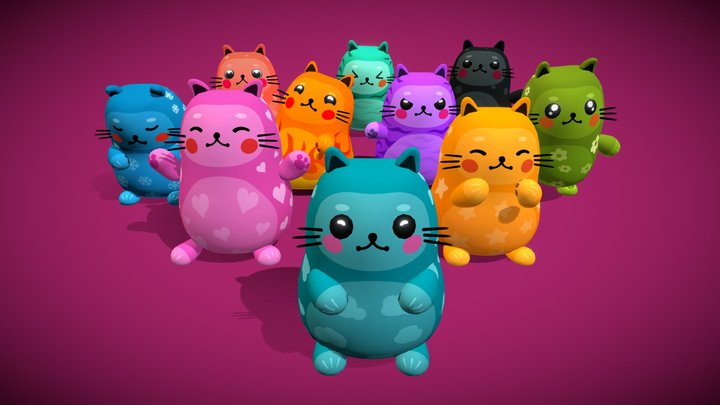 Cute Cartoon Cats - Game Ready 3D Model