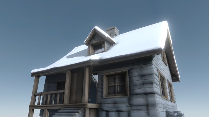 Snowy North American Chalet Cabin – Low Poly