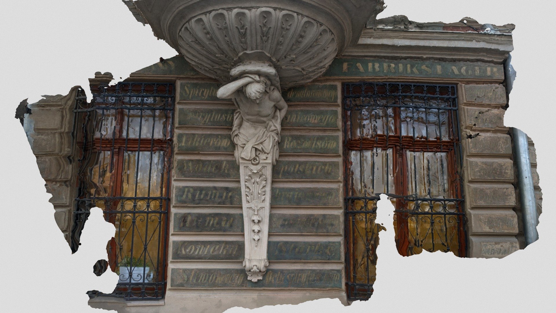 Sculpture of a man holding up a balcony