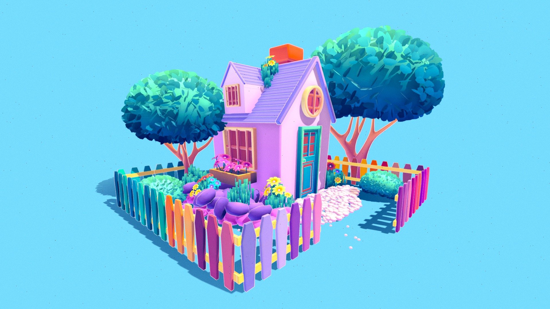 Pastel House Buy Royalty Free 3D model by LowPolyBoy [44f14aa