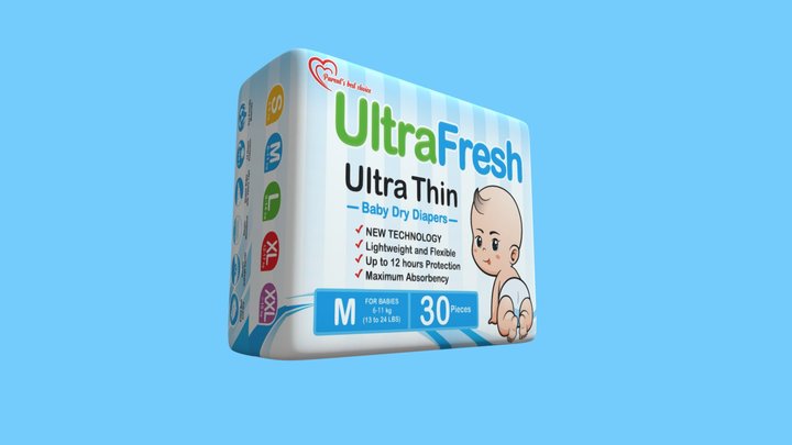 Medium UltraFresh Ultra Thin Taped Diaper 3D Model