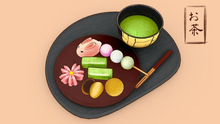Matcha and Wagashi（抹茶と和菓子） 3D Model