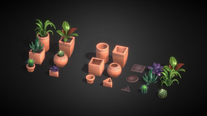 Lowpoly Clay Plant Pack 3D Model