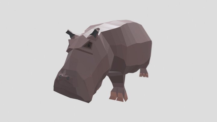 Low poly angry looking hippo 3D Model