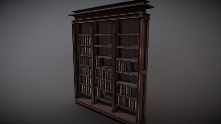 Wooden Book Shelf | Low-Poly | Game-ready 3D Model