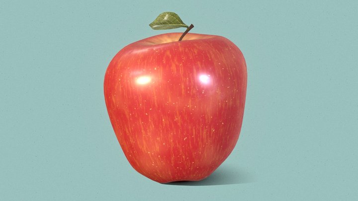 Sweet Realistic low poly red Apple with Leaf 3D Model