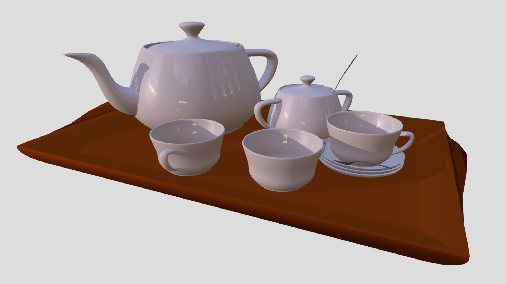 Tea tray with tea cups and teapot