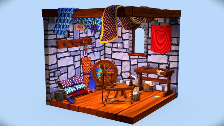 Spinning Wheel Room 3D Model