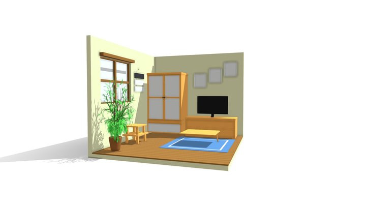 Isometric Minimalist Living Room 3D Object 3D Model