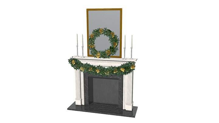 Christmas Fireplace Mantel 3D Model