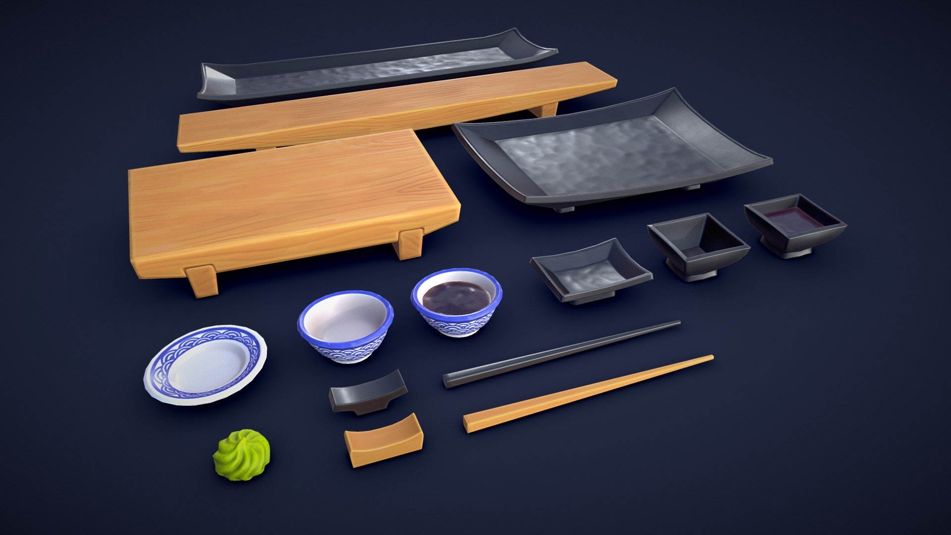 Stylized Sushi Plates Set - Low Poly - Buy Royalty Free 3D model by ...