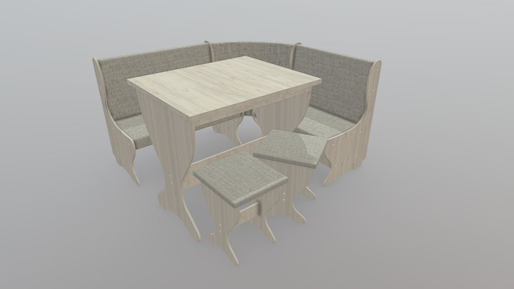 Table with chair and sofa for kitchen 3D Model