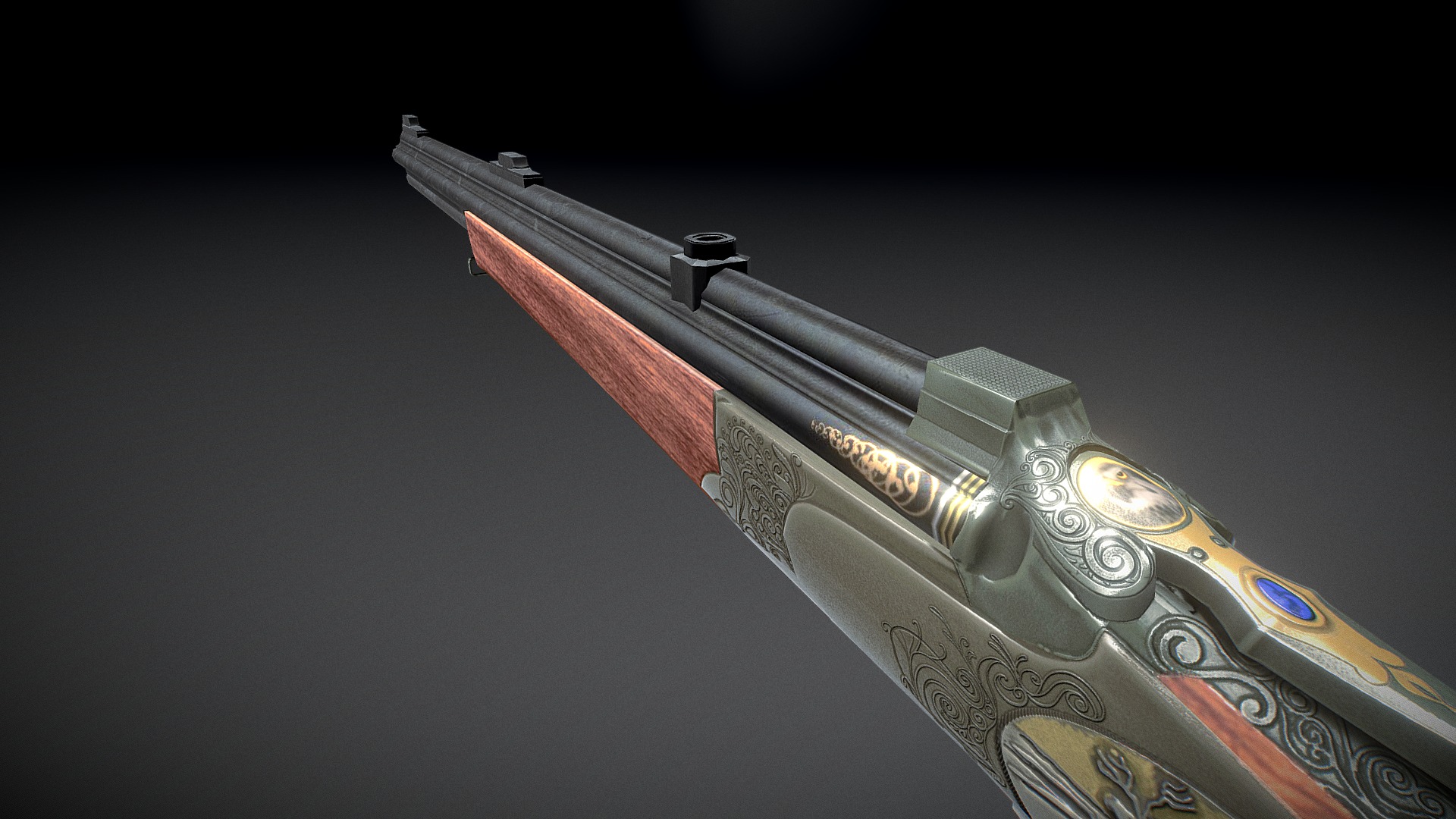 3D model Quads Gun - This is a 3D model of the Quads Gun. The 3D model is about a close-up of a gun.